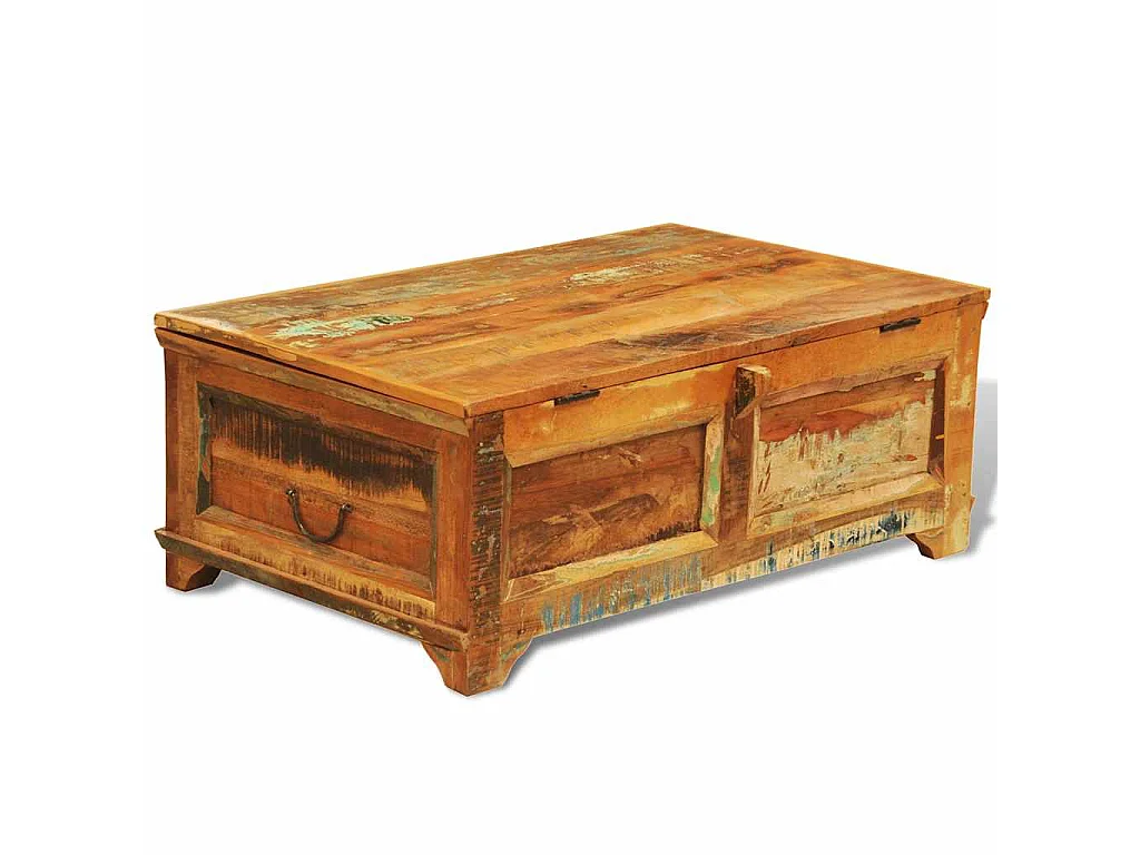 Tavolino da Caffè con Stoccaggio Vintage in Legno di Recupero