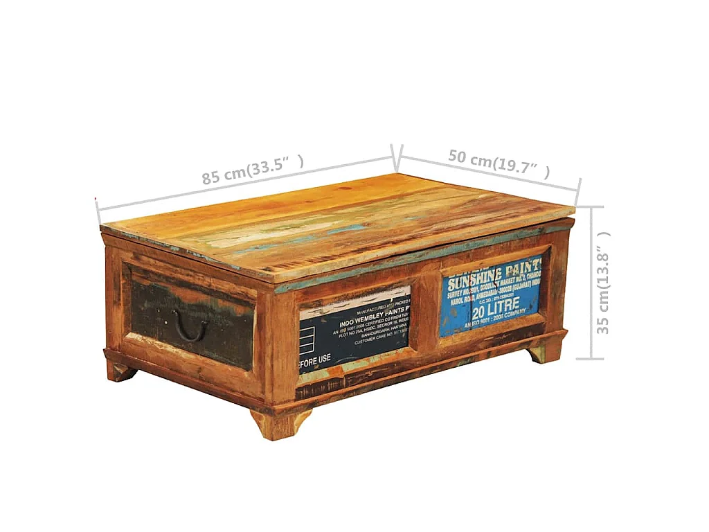 Tavolino da Caffè con Stoccaggio Vintage in Legno di Recupero