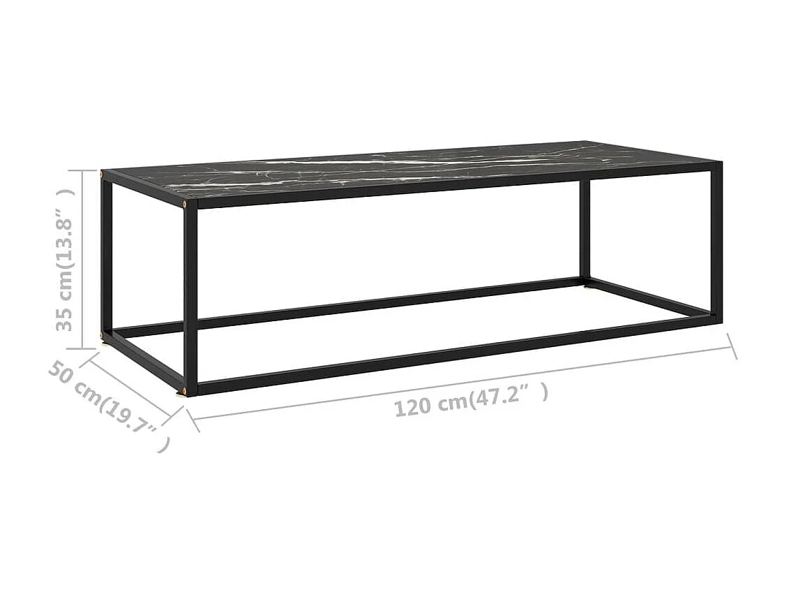 Couchtisch Schwarz mit Schwarzem Glas in Marmor-Optik 120x50x35