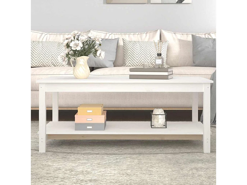 Table basse Blanc 110x55x45 cm Bois massif de pin