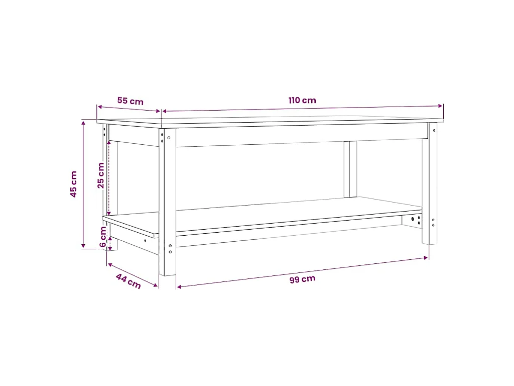 Table basse Blanc 110x55x45 cm Bois massif de pin