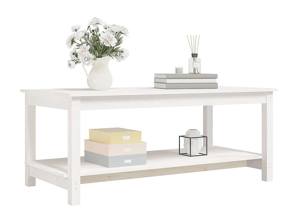 Table basse Blanc 110x55x45 cm Bois massif de pin