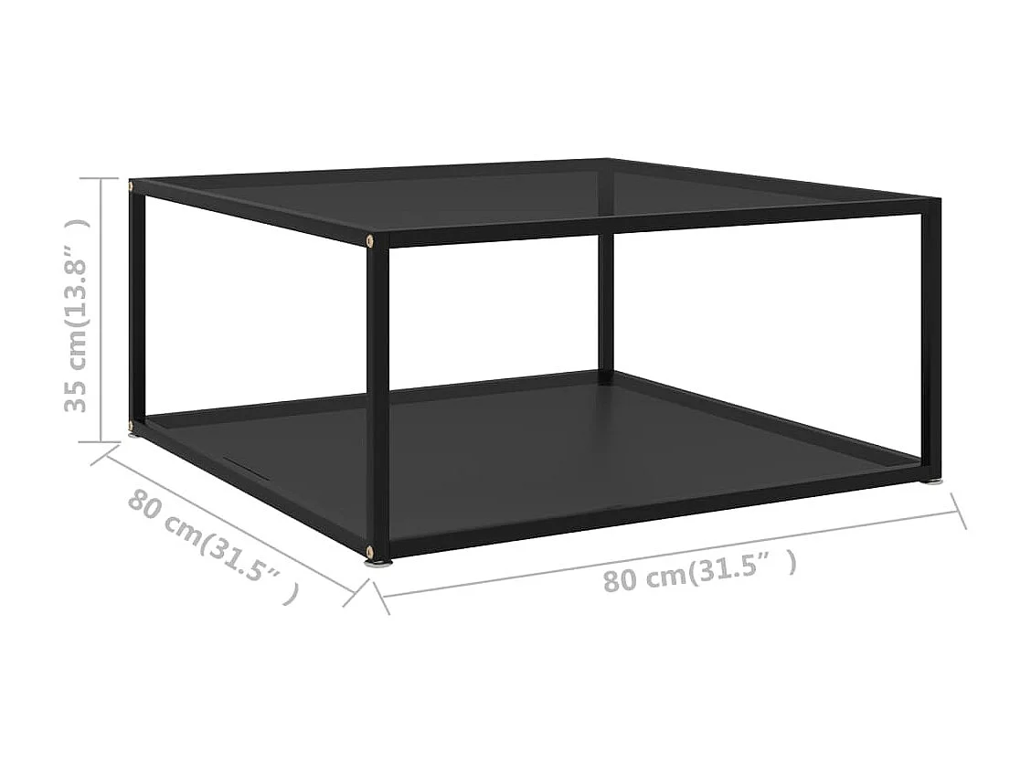 Salontafel 80x80x35 cm gehard glas zwart