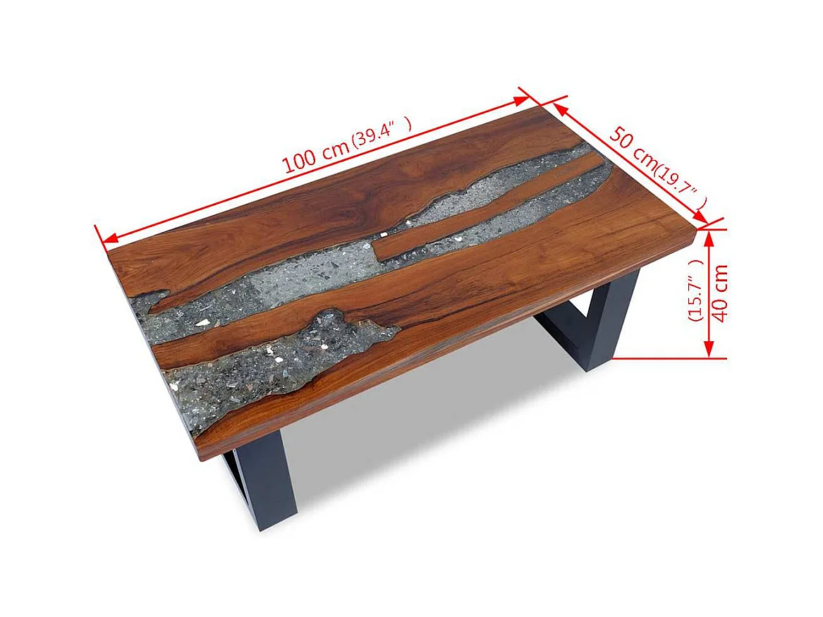 Table basse Teck Résine 100x50 cm
