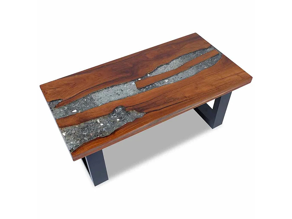 Tavolino da Salotto in Legno di Teak e Resina 100x50 cm