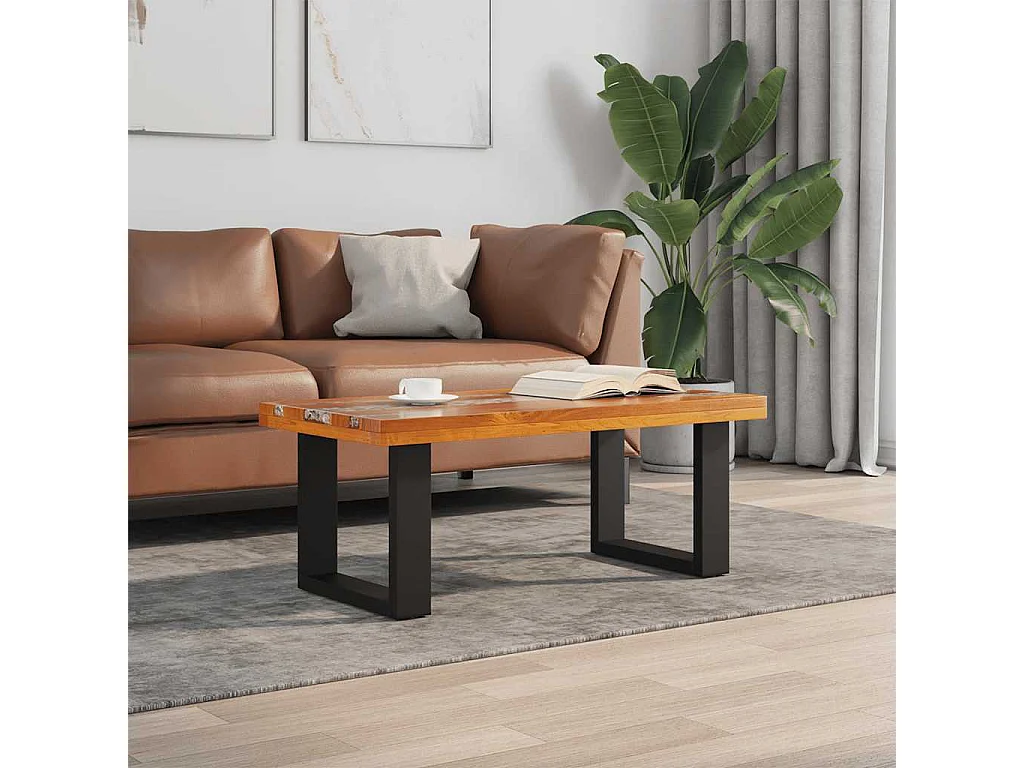 Tavolino da Salotto in Legno di Teak e Resina 100x50 cm
