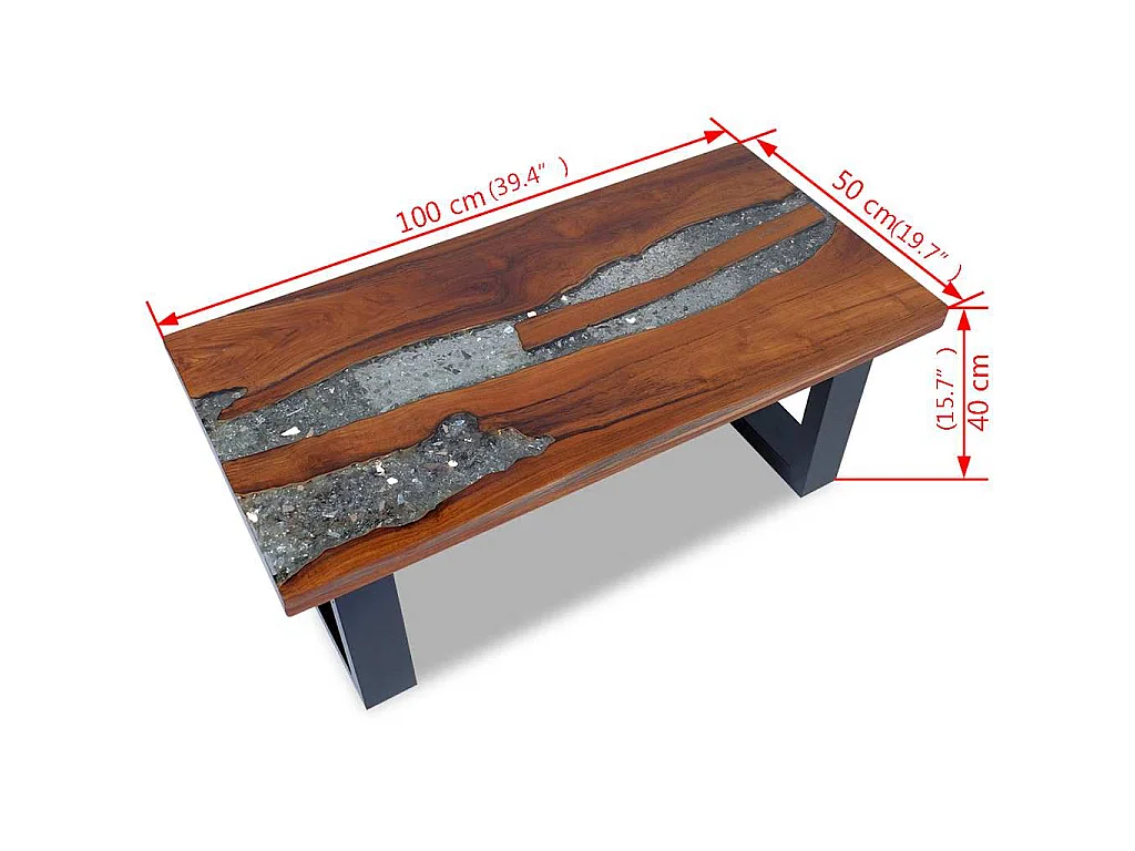 Tavolino da Salotto in Legno di Teak e Resina 100x50 cm