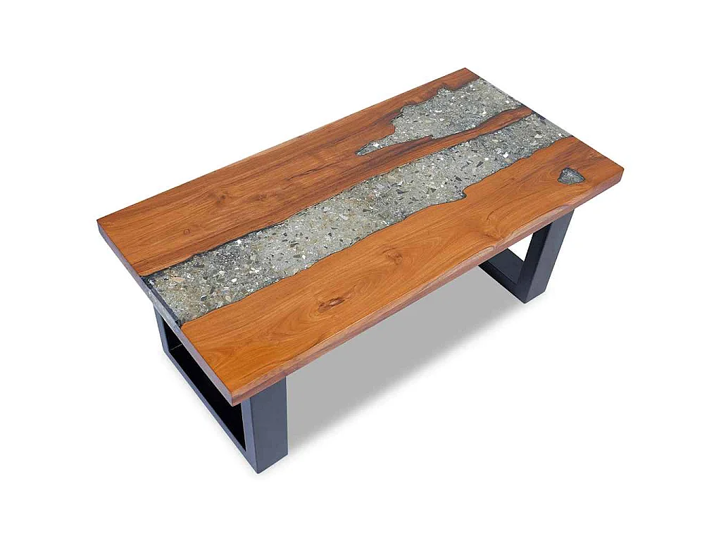 Tavolino da Salotto in Legno di Teak e Resina 100x50 cm