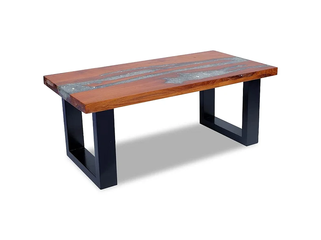 Tavolino da Salotto in Legno di Teak e Resina 100x50 cm