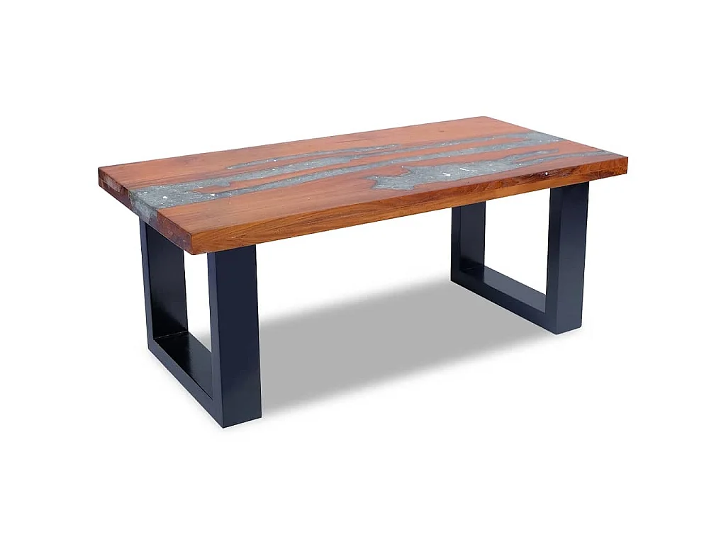 Tavolino da Salotto in Legno di Teak e Resina 100x50 cm
