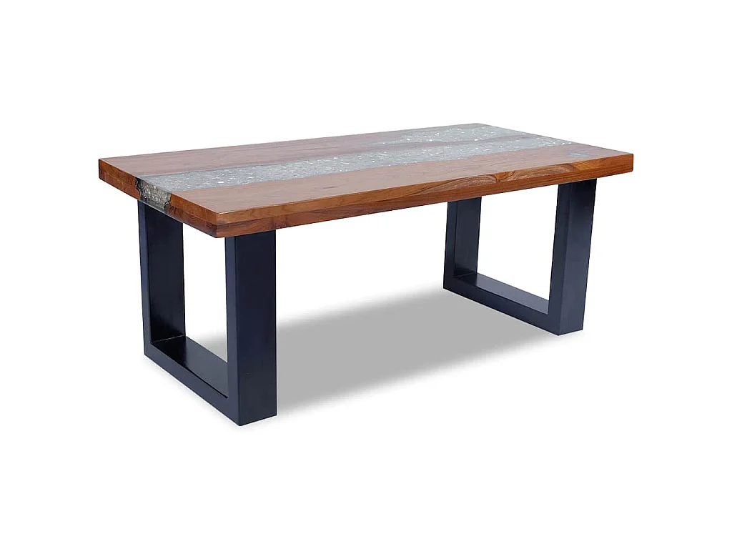 Tavolino da Salotto in Legno di Teak e Resina 100x50 cm