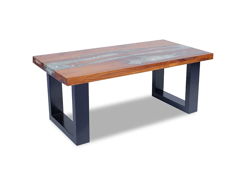 Tavolino da Salotto in Legno di Teak e Resina 100x50 cm