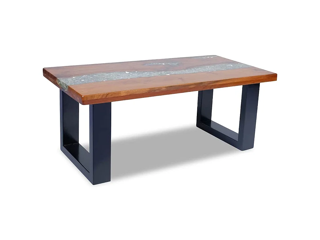 Tavolino da Salotto in Legno di Teak e Resina 100x50 cm