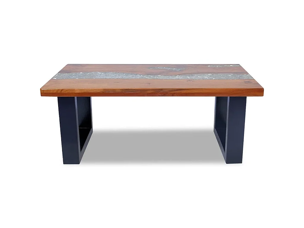 Tavolino da Salotto in Legno di Teak e Resina 100x50 cm