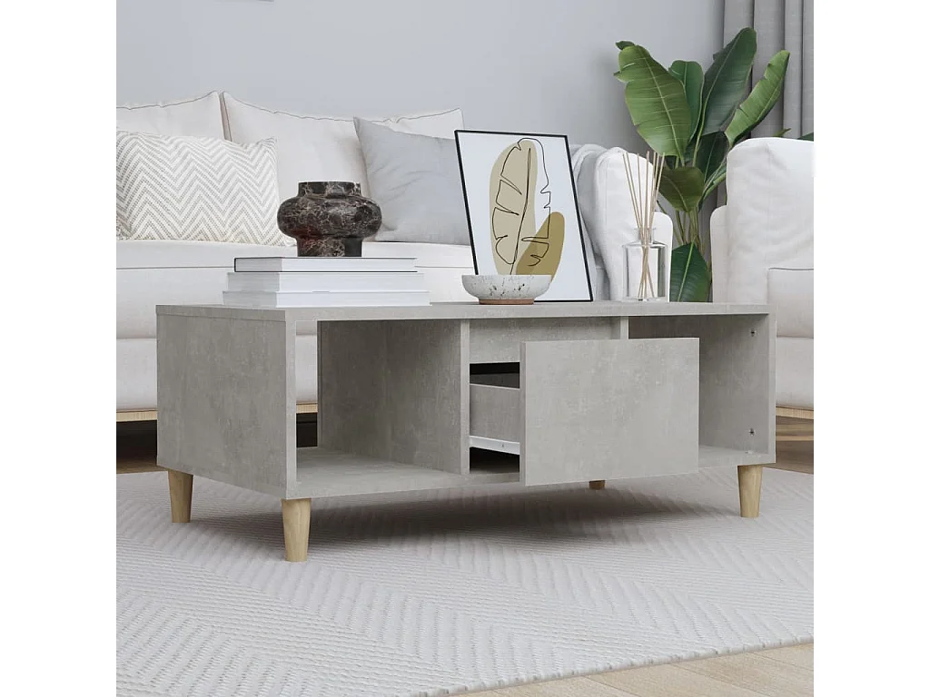 Mesa de centro madera contrachapada gris hormigón 90x50x36,5 cm