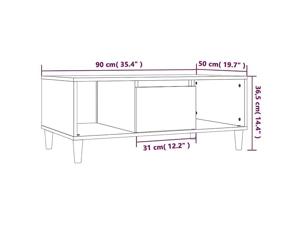 Salontafel 90x50x36,5 cm bewerkt hout betongrijs