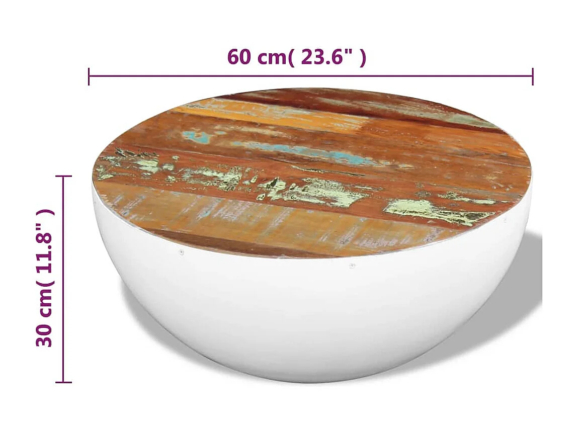 Table basse Forme de bol Bois de récupération massif 60x60x30cm