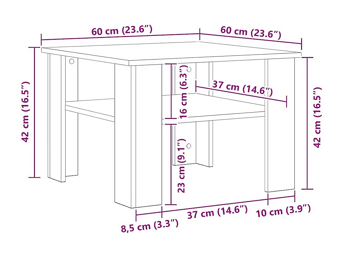 Tavolino da Salotto Grigio Cemento 60x60x42cm Legno Multistrato
