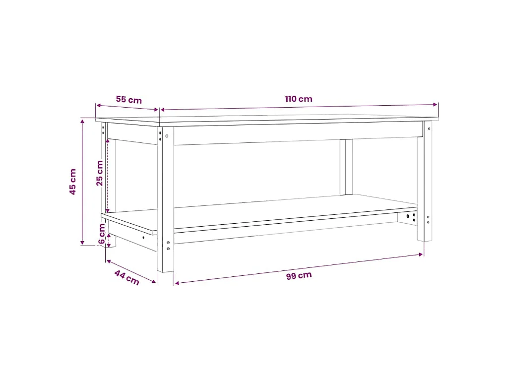 Tavolino da Salotto 110x55x45 cm Legno Massello di Pino