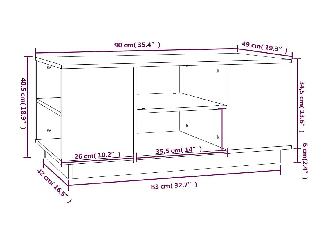 Tavolino da Salotto Nero 90x49x40,5 cm Legno Massello di Pino