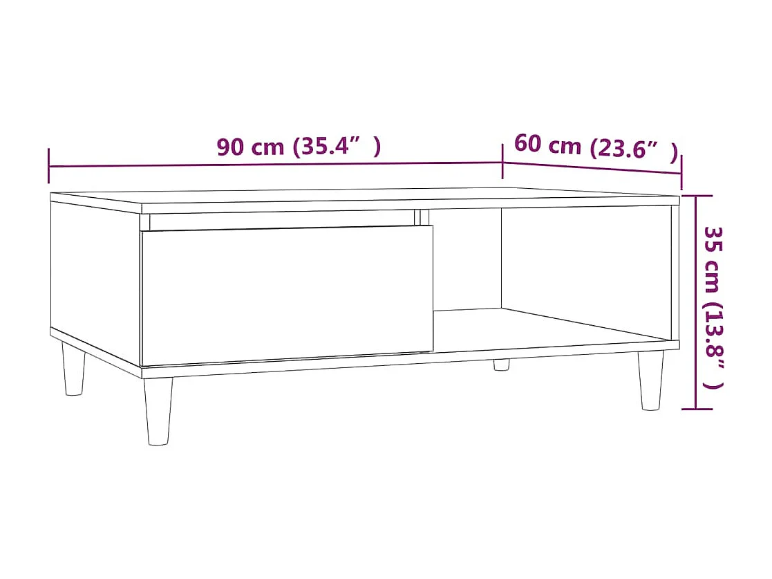 Salontafel 90x60x35 cm bewerkt hout grijs sonoma eikenkleurig