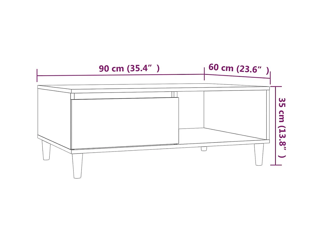 Table basse sonoma gris 90x60x35 cm bois d'ingénierie