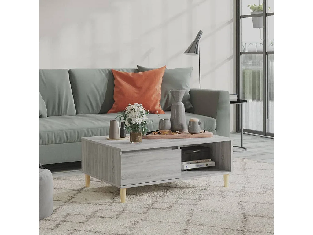 Mesa de centro 90x60x35 cm derivados de madeira cinzento sonoma