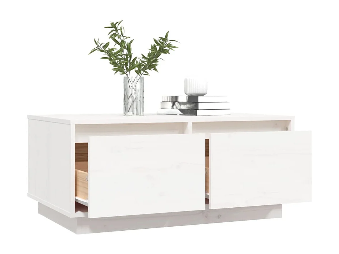 Mesa de centro de madera maciza de pino blanco 80x50x35 cm