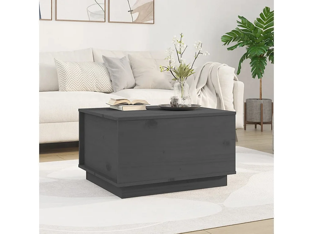 Tavolino da Salotto Grigio 60x50x35 cm Legno Massello di Pino