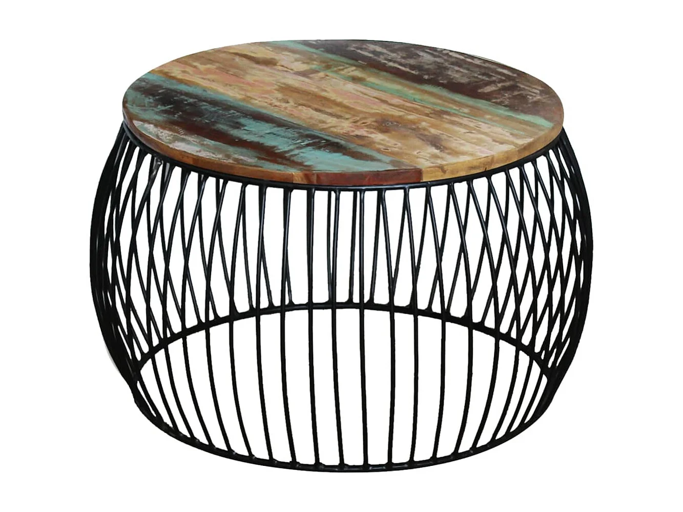 Mesa de centro redonda 68x37 cm madeira reciclada maciça