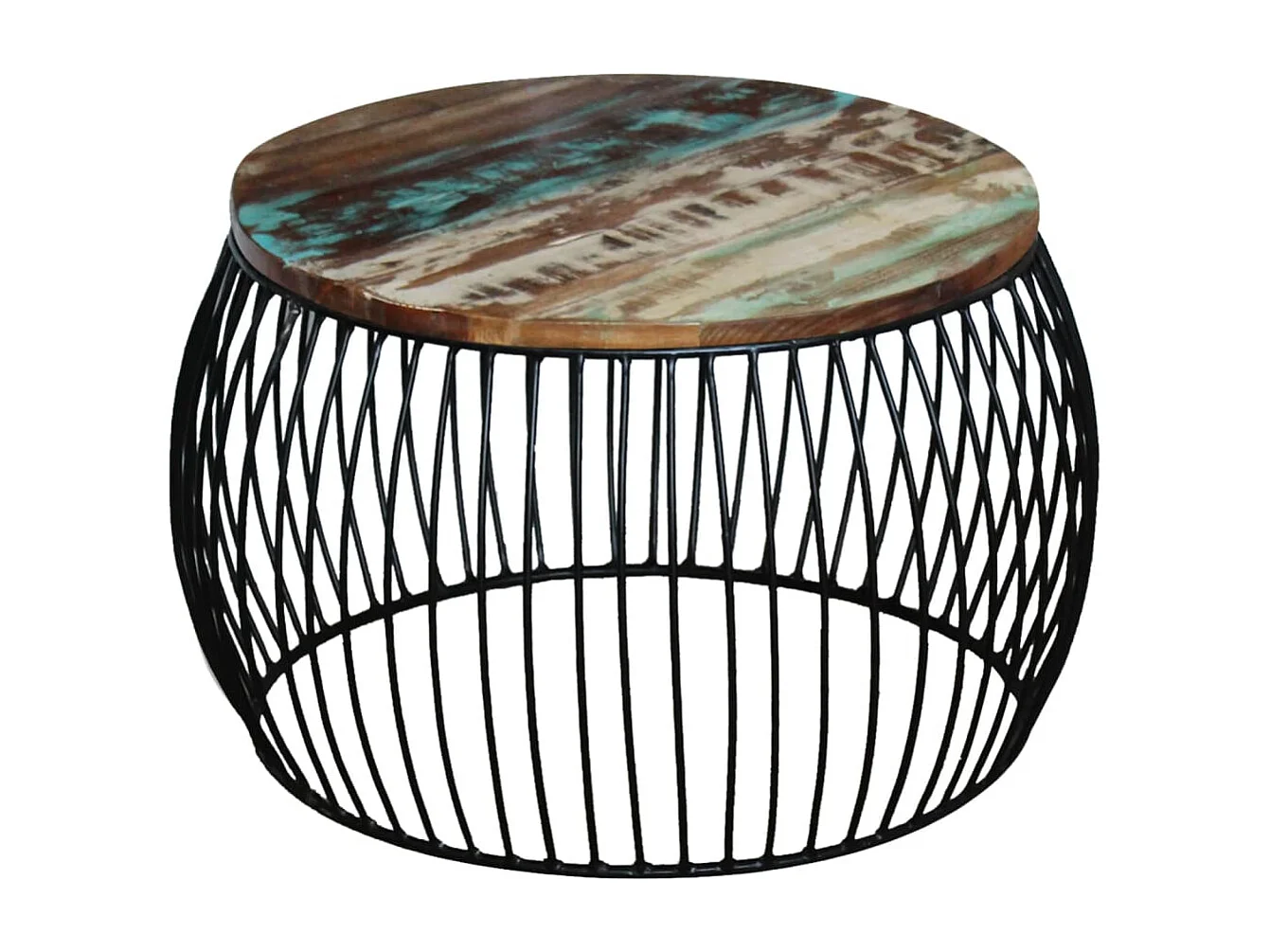 Table basse ronde 68x37 cm Bois de récupération massif
