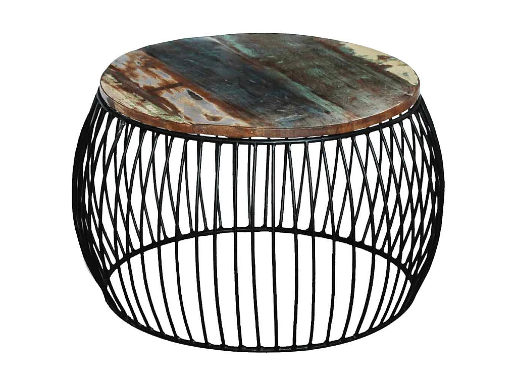 Mesa de centro redonda de madera maciza reciclada 68x37 cm