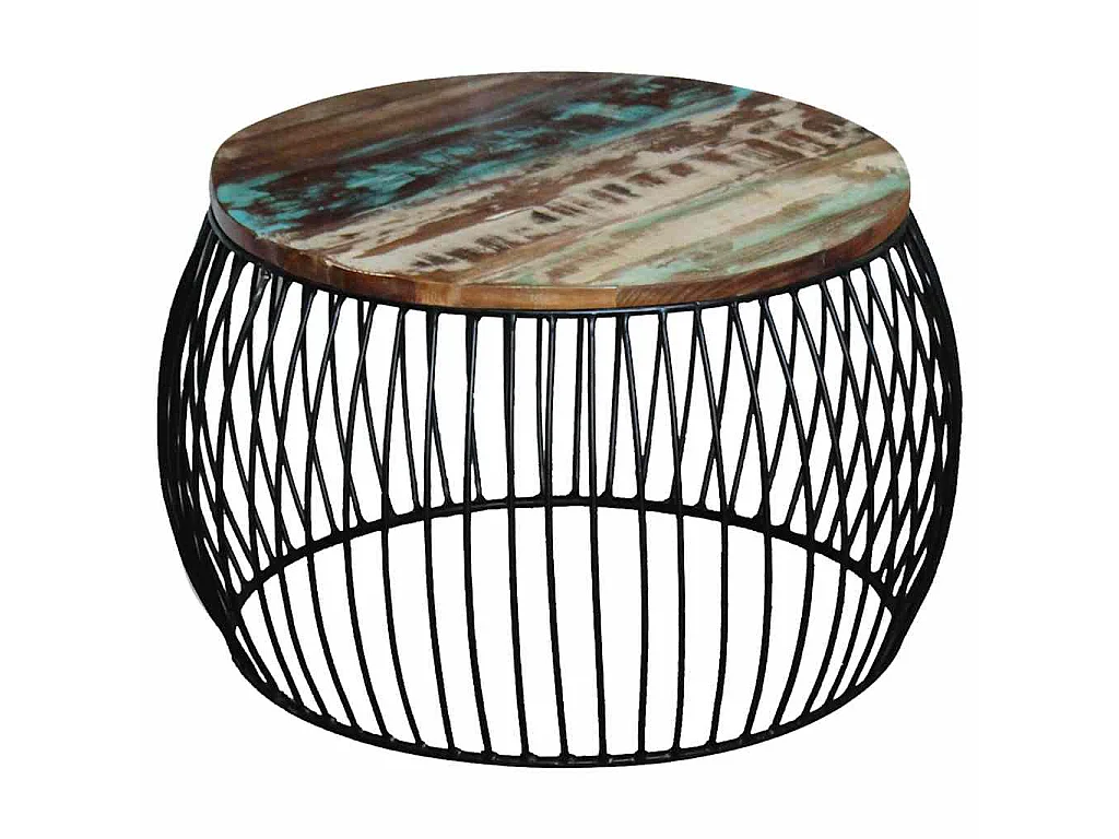 Mesa de centro redonda de madera maciza reciclada 68x37 cm