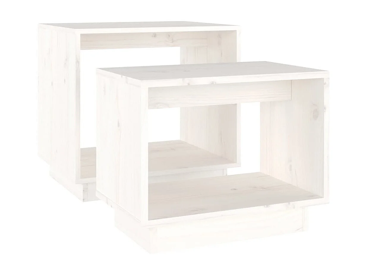 Tables basses gigognes 2 pcs Blanc Bois de pin massif