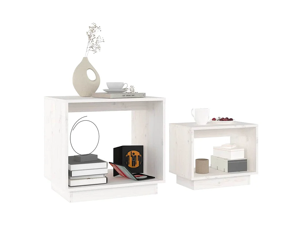 Tables basses gigognes 2 pcs Blanc Bois de pin massif