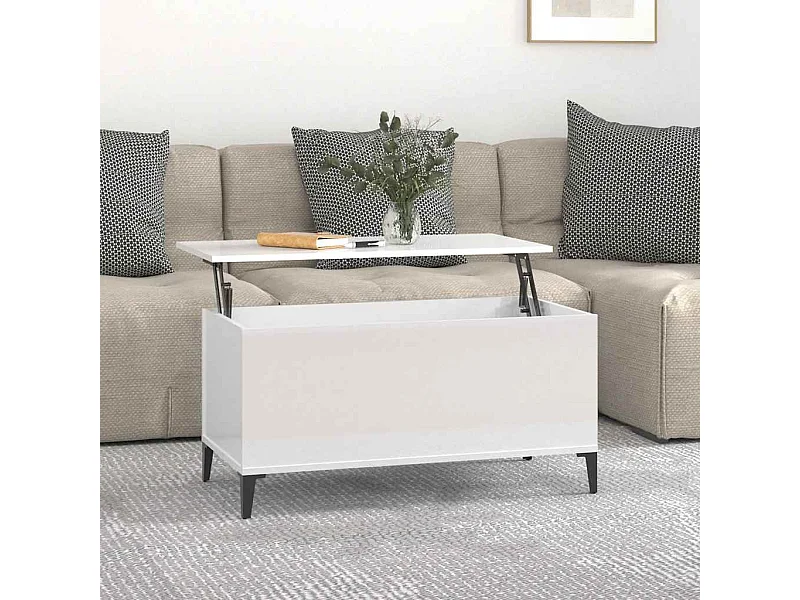 Mesa de centro madera contrachapada blanco brillo 90x44,5x45 cm