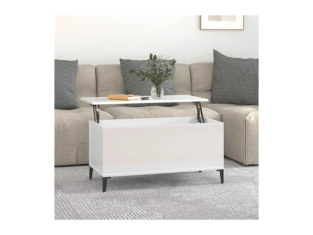 Table basse Blanc brillant 90x44,5x45 cm Bois d'ingénierie