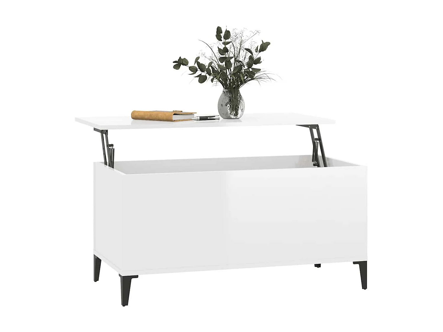 Tavolino Salotto Bianco Lucido 90x44,5x45 cm Legno Multistrato