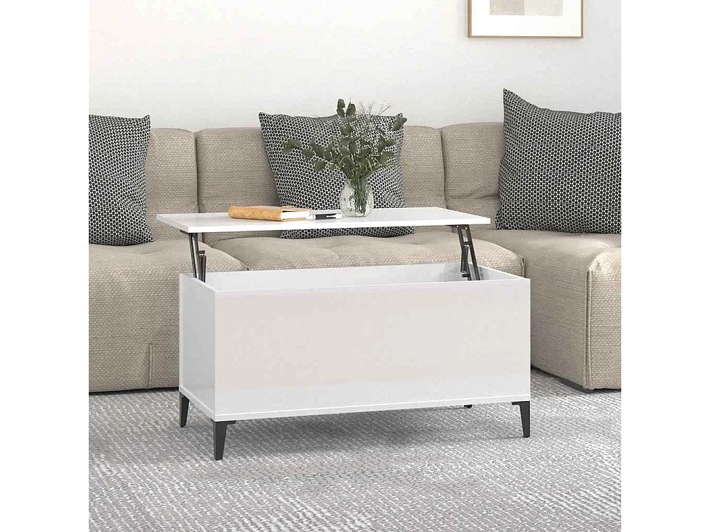 Table basse Blanc brillant 90x44,5x45 cm Bois d'ingénierie