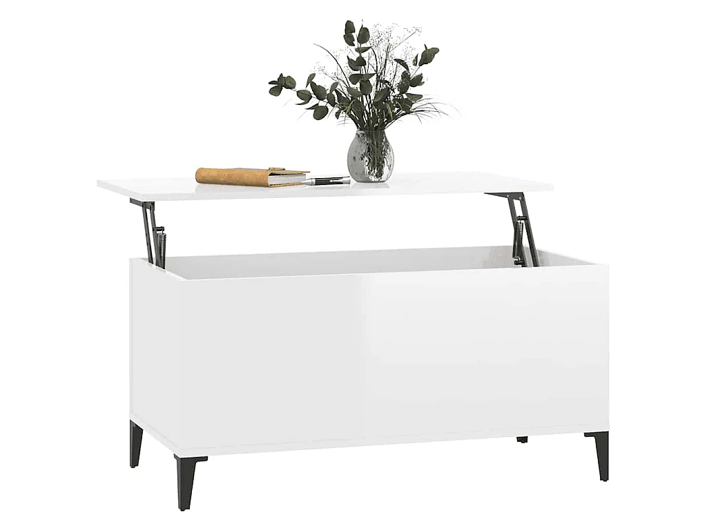 Table basse Blanc brillant 90x44,5x45 cm Bois d'ingénierie