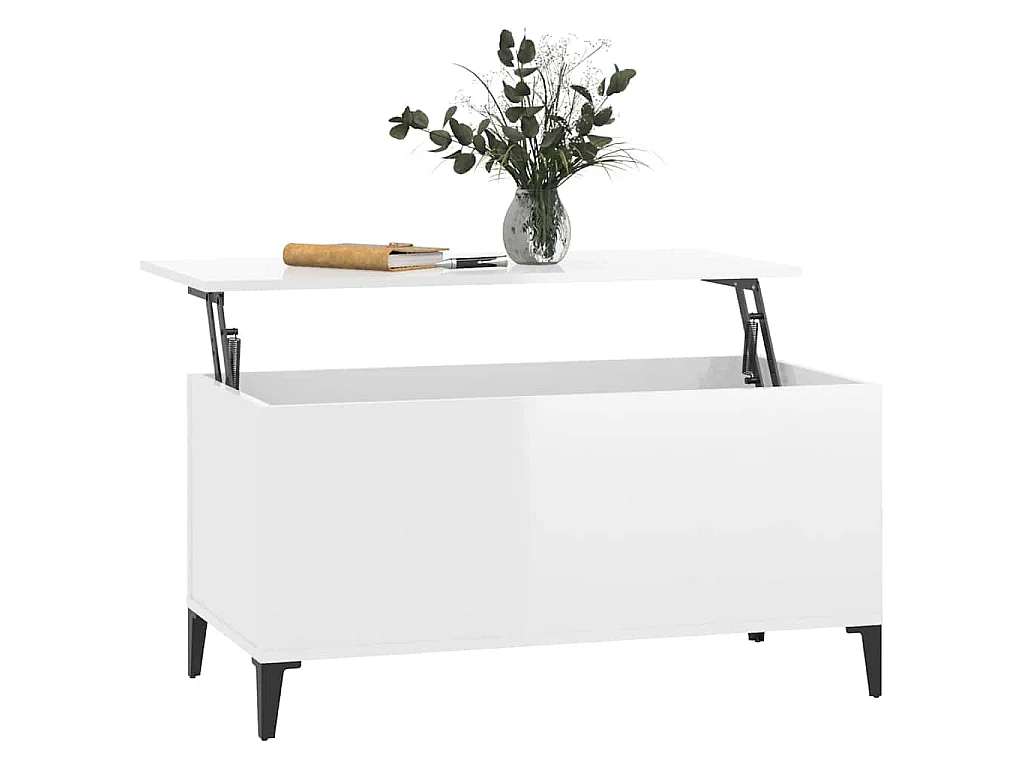 Salontafel 90x44,5x45 cm bewerkt hout hoogglans wit