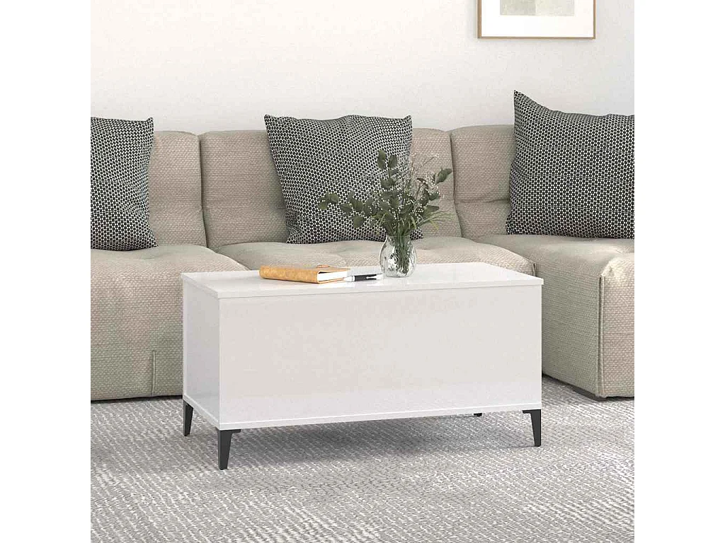 Salontafel 90x44,5x45 cm bewerkt hout hoogglans wit