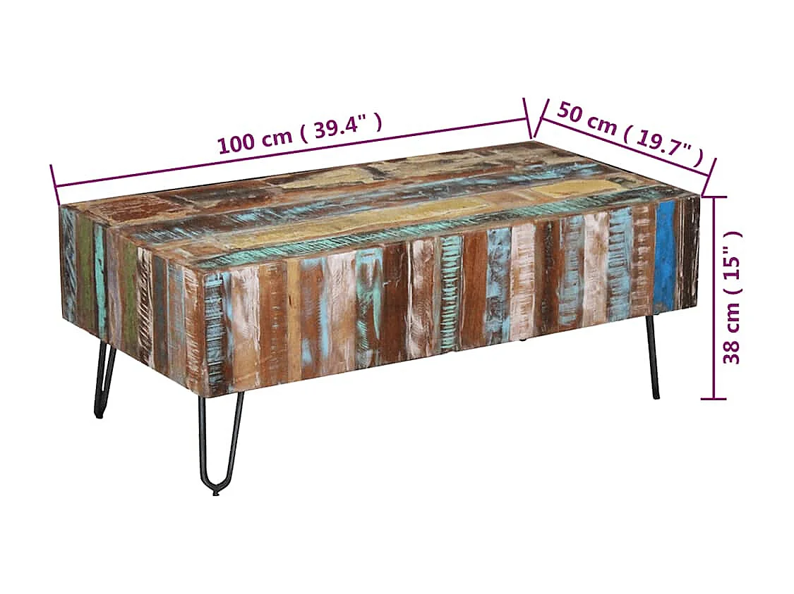 Table basse Bois massif de récupération 100x50x38 cm
