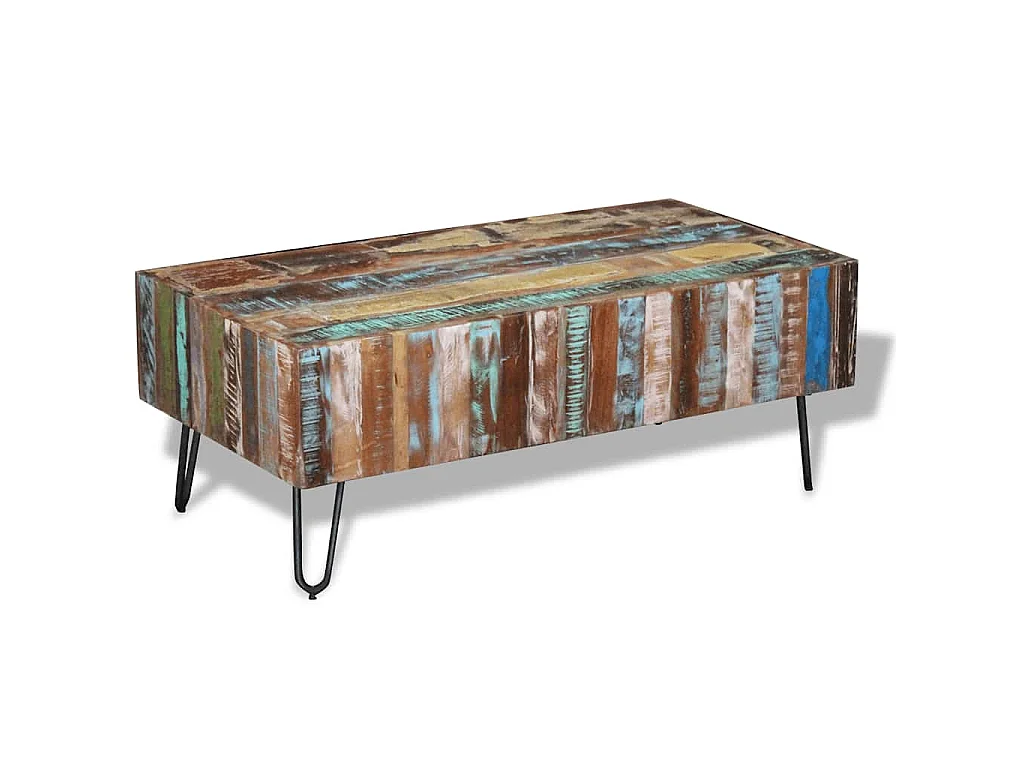 Tavolino da Salotto in Legno Massello Anticato 100x50x38 cm
