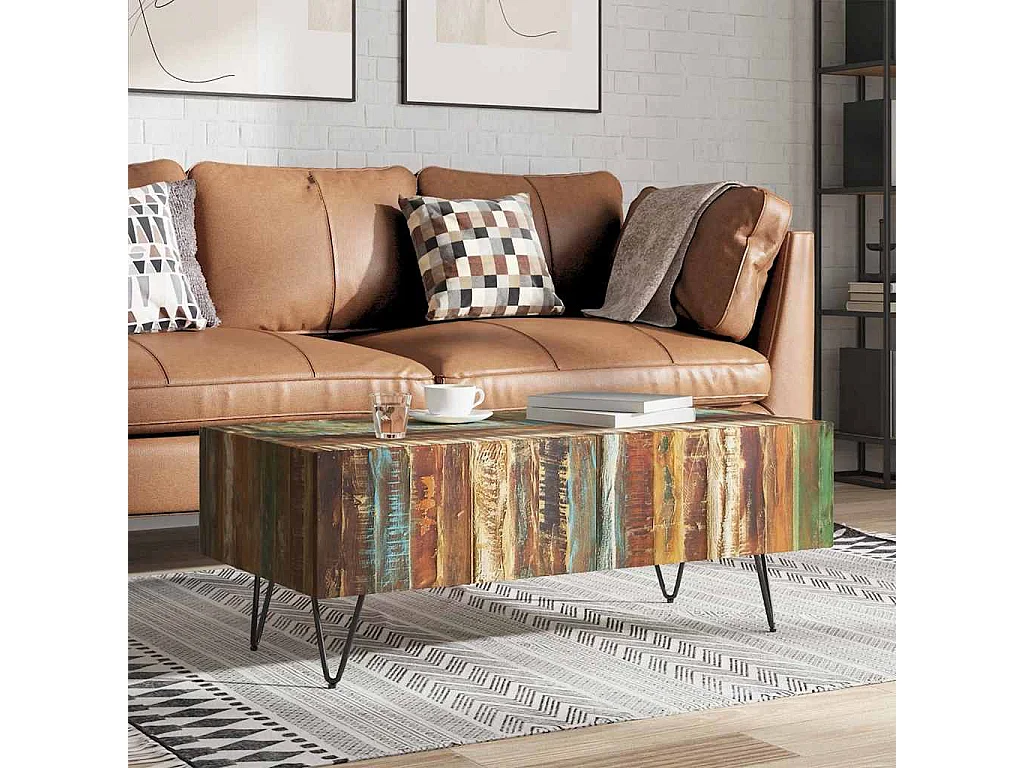 Tavolino da Salotto in Legno Massello Anticato 100x50x38 cm