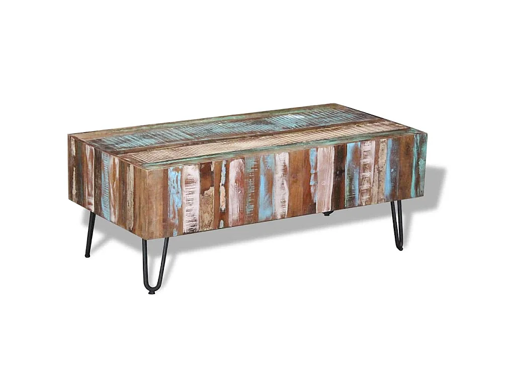 Tavolino da Salotto in Legno Massello Anticato 100x50x38 cm