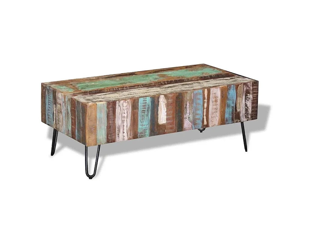 Tavolino da Salotto in Legno Massello Anticato 100x50x38 cm