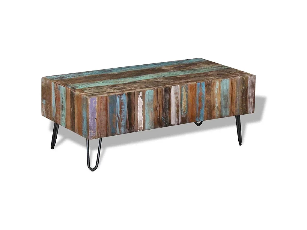 Tavolino da Salotto in Legno Massello Anticato 100x50x38 cm
