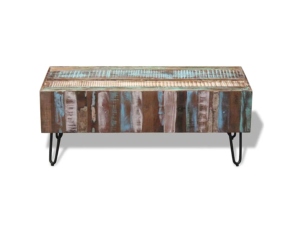 Tavolino da Salotto in Legno Massello Anticato 100x50x38 cm