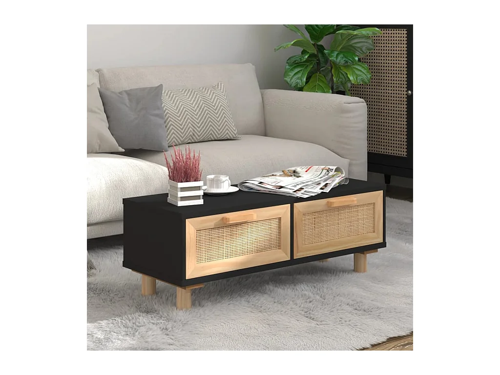 Table basse Noir 80x40x30 cm Bois d'ingénierie et pin massif